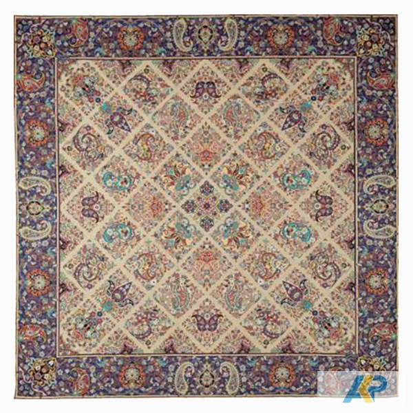 ترمه طرح سلطنتی کرم حاشیه سرمه ای مربع سایز 100 * 100